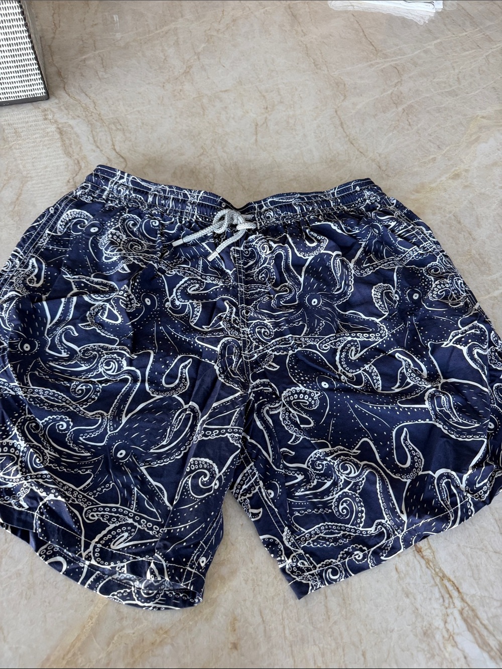 Vilebrequin Navy Swim Trunks with White Octopus Print